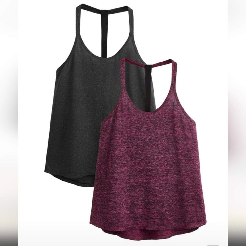 Women's Flowy Workout Camisole Sleeveless Tank Top - Black and Burgundy